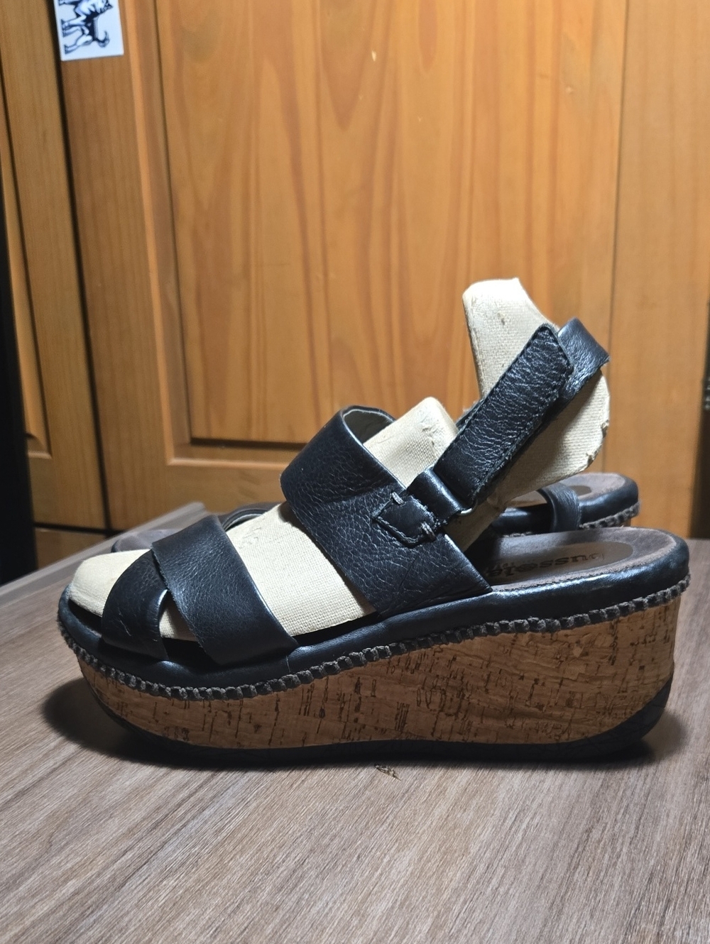 bussola Black and Cream Platform Wedge Sandals